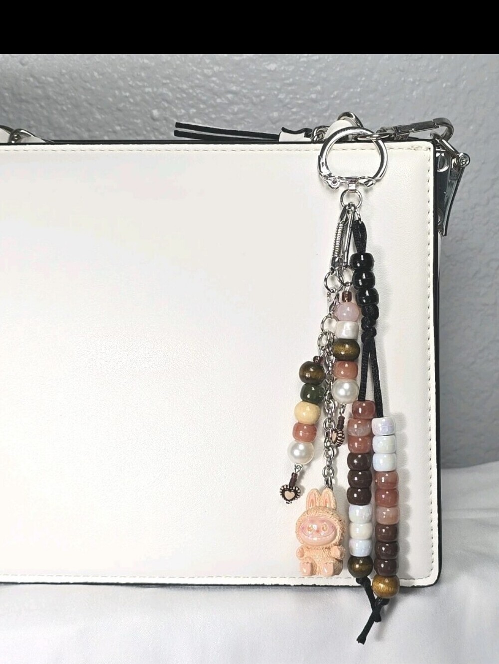 New Labubu Inspired Multi Strand Mixed Beaded Bag Charm Key Holder Keychain